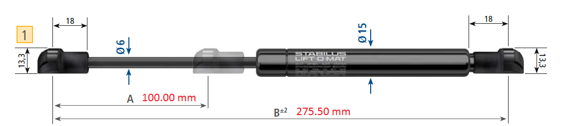 Gasdämpfer 150N 275.5mm