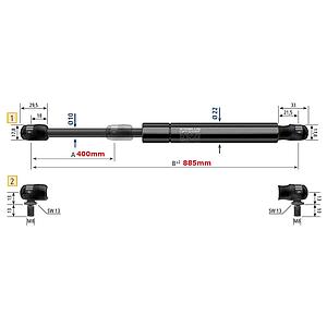 Gasfeder 750N 885mm